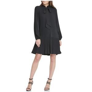 Tokyo Blouse Company Navy Blue Necktie Pleated A Line Long Sleeve Dress Size 9